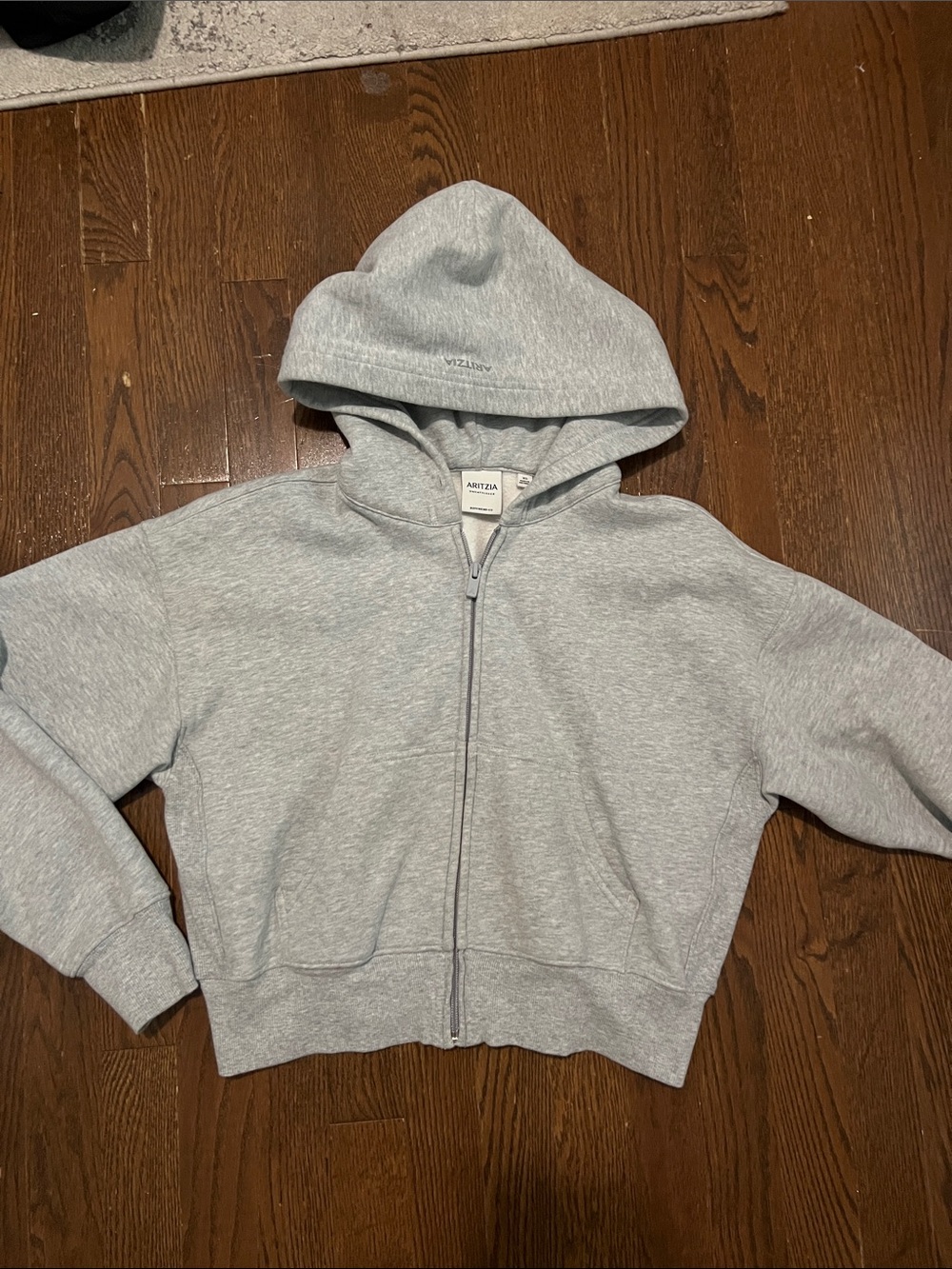 Aritzia- Sweatfleece Zip Up Sweater in Heather Chrome